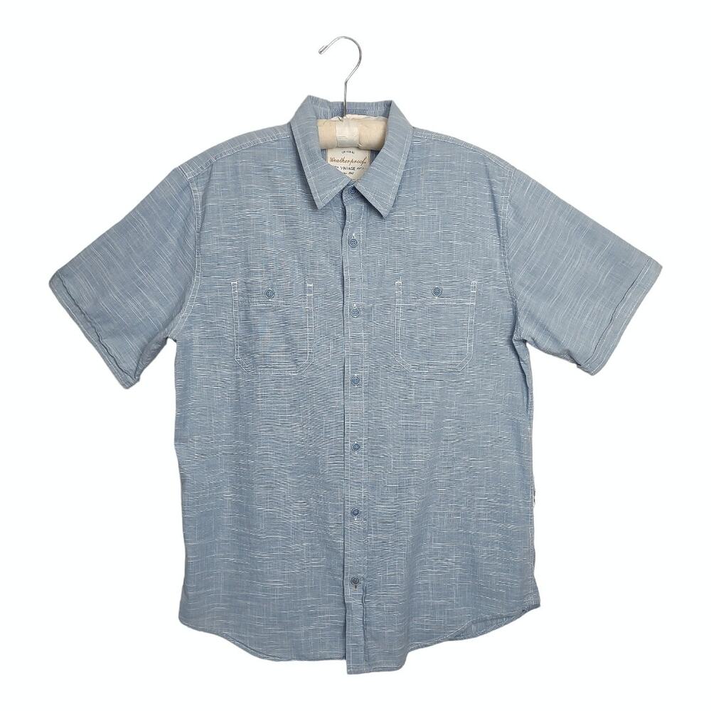 WEATHERPROOF Mens Blue Shirt Shirt Size L Button Down Short Sleeve Casual Top